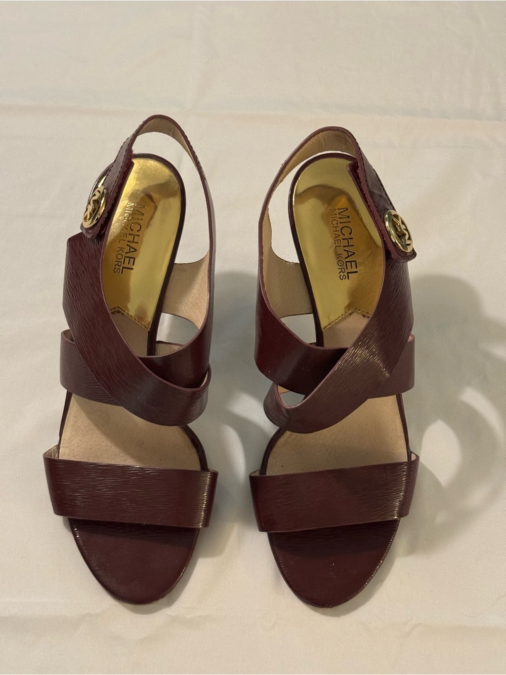 MICHAEL Michael Kors Burgundy Leather Crisscross Slingback Heels